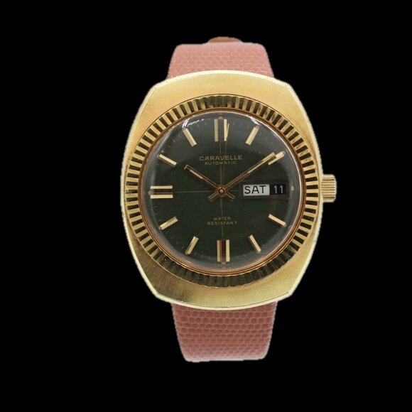 Vintage 1971 Caravelle 824-1 Green Fluted Men's Automatic Wristwatch 11 UKACB - Picture 1 of 4